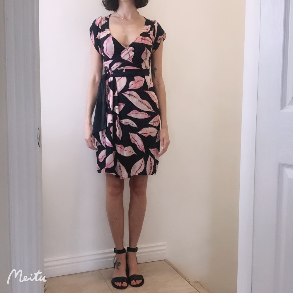 Diane Von Furstenberg Silk Lips Wrap Dress Size 4
